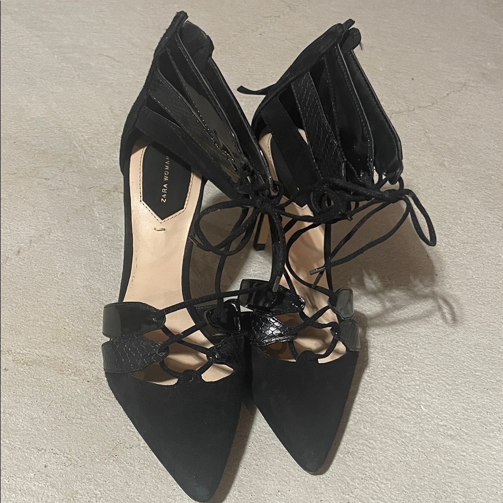 Zara Black Lace-Up Heels - Picture 9 of 16